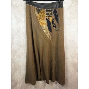 VTG KOOS‎ of COURSE!  Bohemian Patchwork Maxi Skirt Leather Trim Size 12